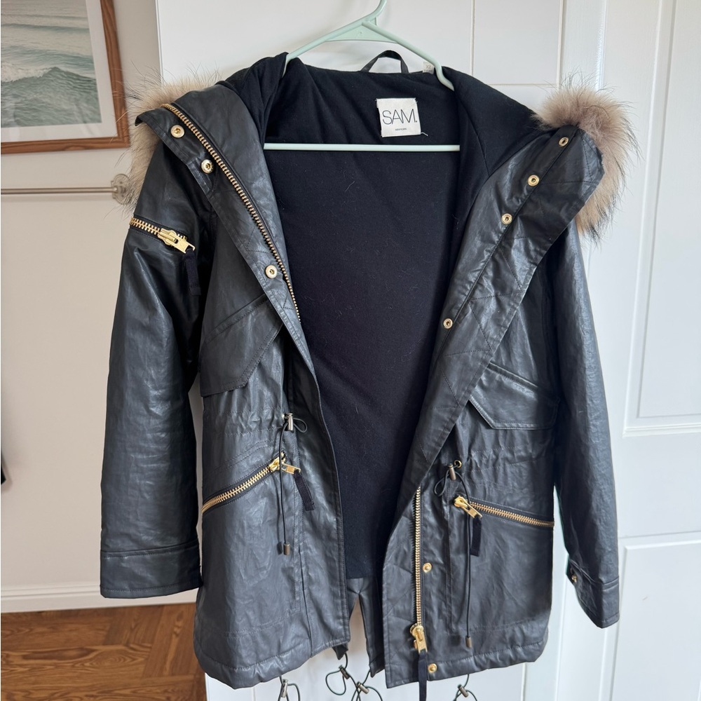 SAM. Women's Black Jacket with Fur Trim